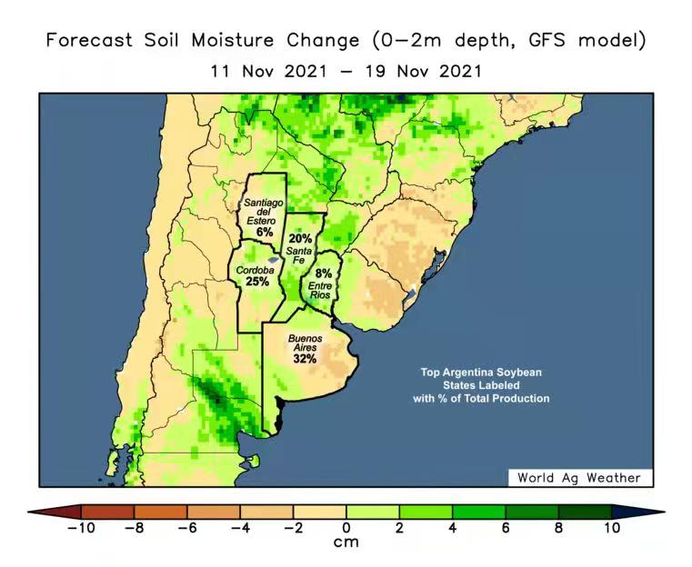 阿根廷周末将现大面积零星阵雨 对大豆播种和早期生长有利